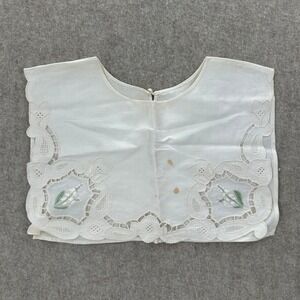 Vintage White Embroidered Lace Collar Pearl‎ Button Neck Bib
